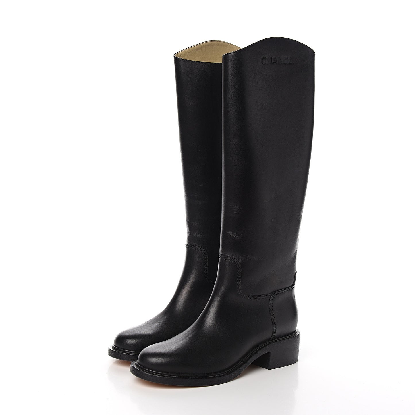 Calfskin Logo Riding Boots 39 Black