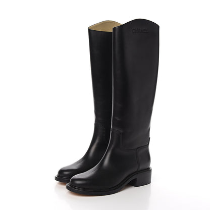 Chanel Calfskin Logo Riding Boots 39 Black 3 of 8