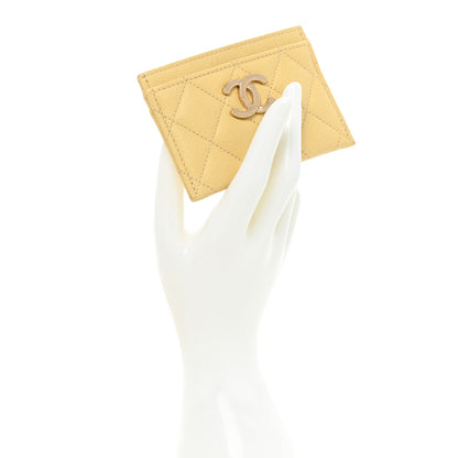 Chanel Caviar Quilted Studded CC Card Holder Yellow 2 of 10