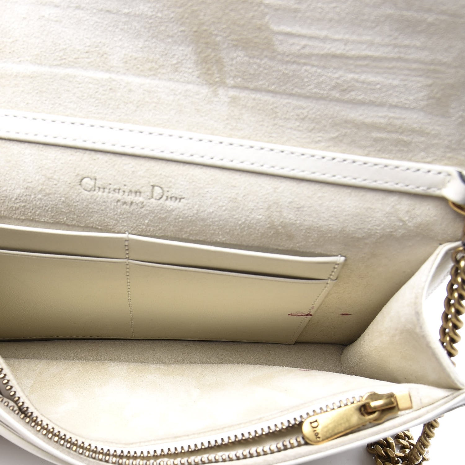 Christian Dior Calfskin Studded Diorama Wallet on Chain Pouch Off White 4 of 13