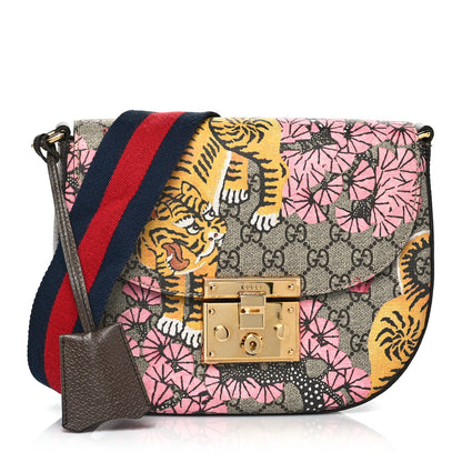 Gucci GG Supreme Monogram Bengal Web Medium Padlock Messenger Shoulder Bag Beige Pink 1 of 12