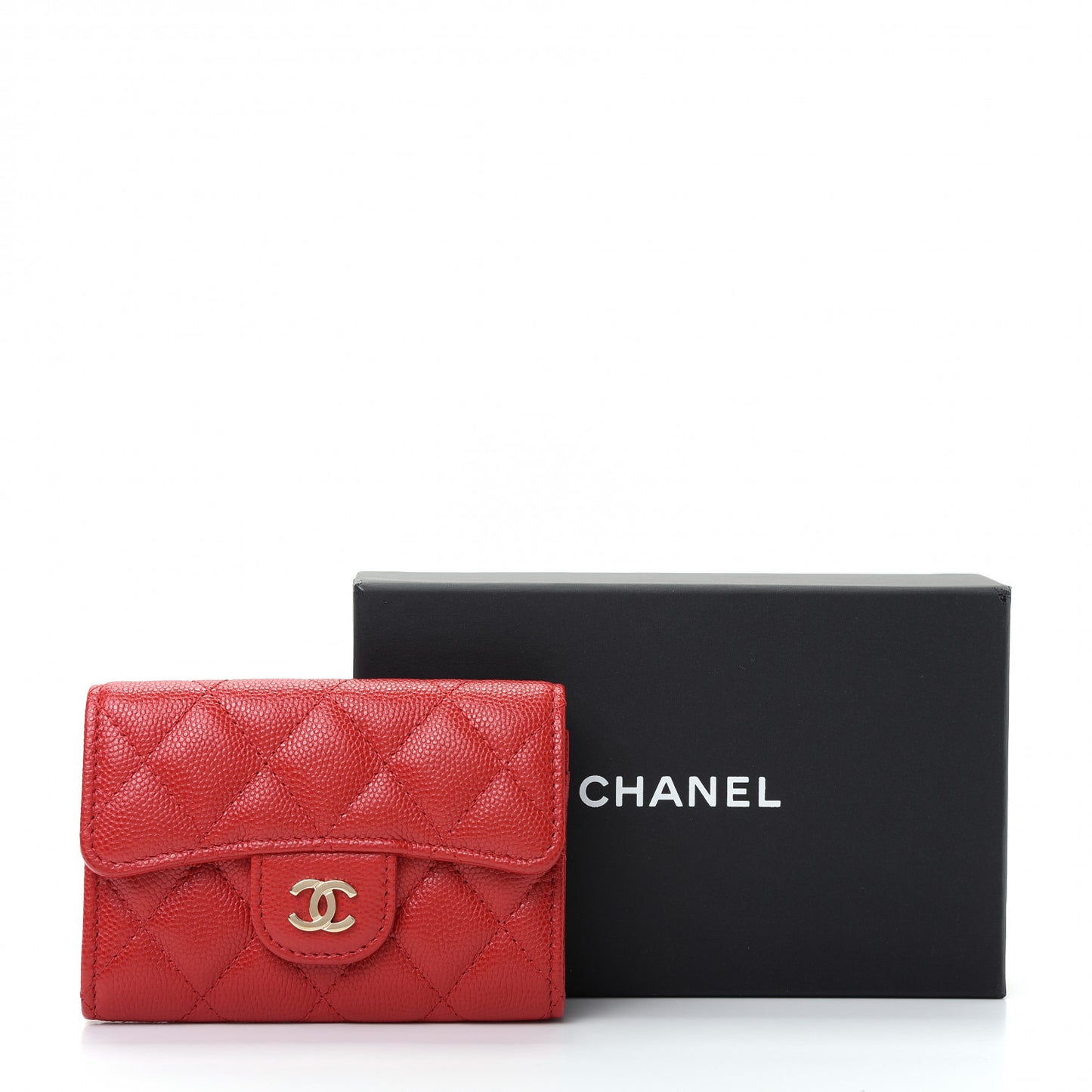 Caviar Quilted Flap Card Holder Wallet Red