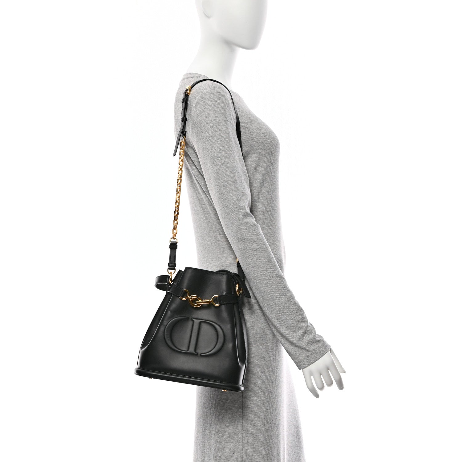 Christian Dior Calfskin CD Embossed Medium C'est Chain Bucket Bag Black 2 of 10