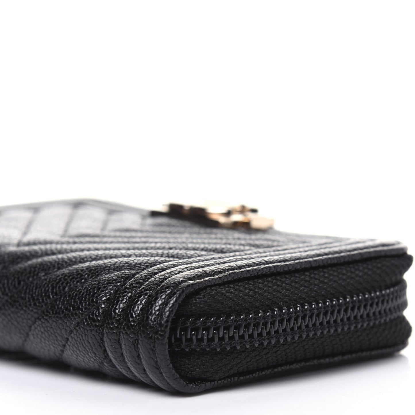 Caviar Chevron Quilted Boy Zip Around Coin Purse Wallet Black