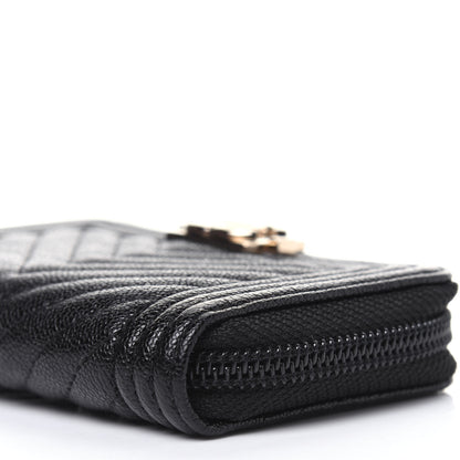 Chanel Caviar Chevron Quilted Boy Zip Around Coin Purse Wallet Black 9 of 12