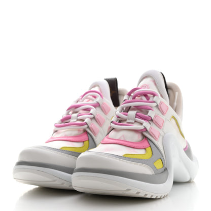 Louis Vuitton Calfskin Technical Nylon LV Archlight Sneakers 36.5 White Pink Yellow 3 of 8