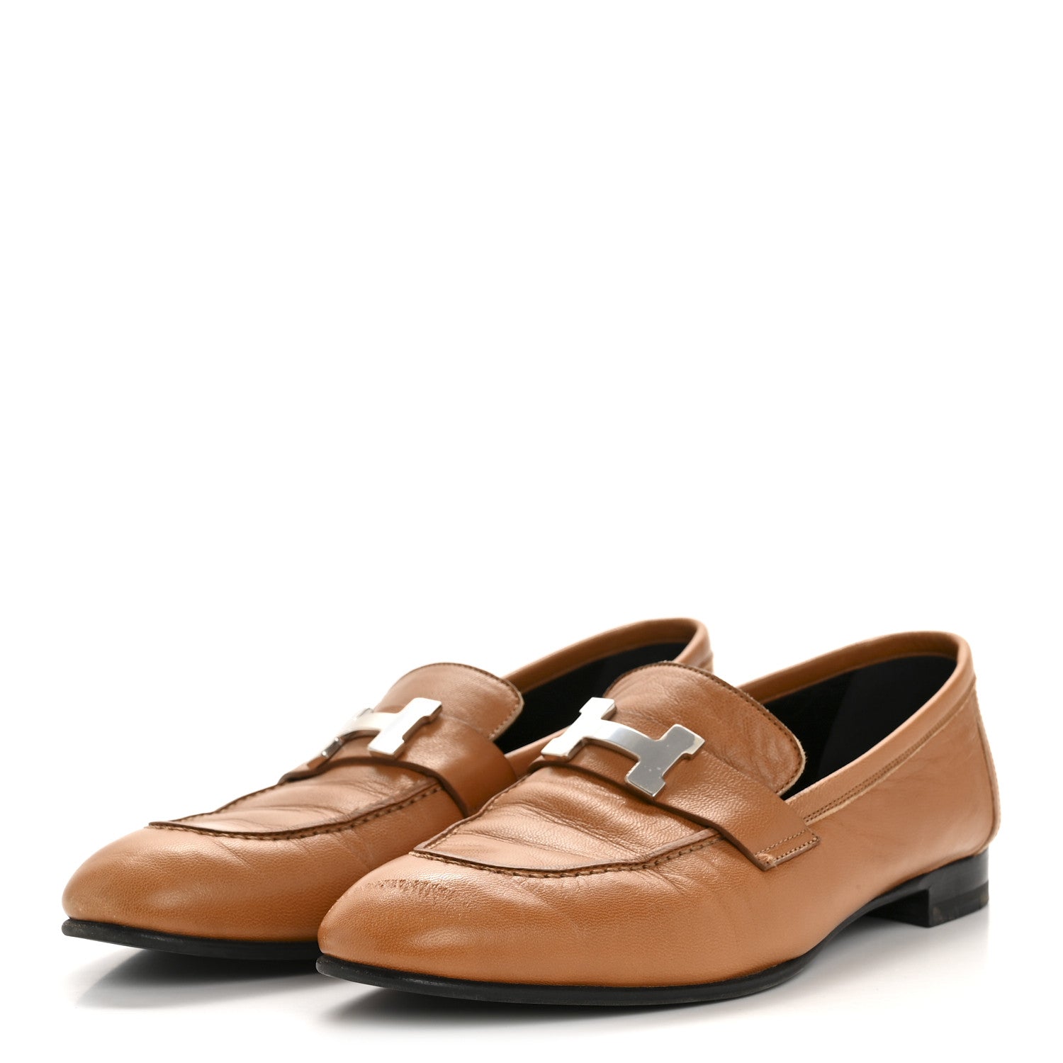 Hermes Goatskin Womens Paris Loafers 38.5 Naturel Black 4 of 9