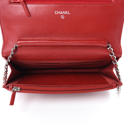 Chanel Lambskin Quilted Wallet on Chain WOC Red 5 of 12