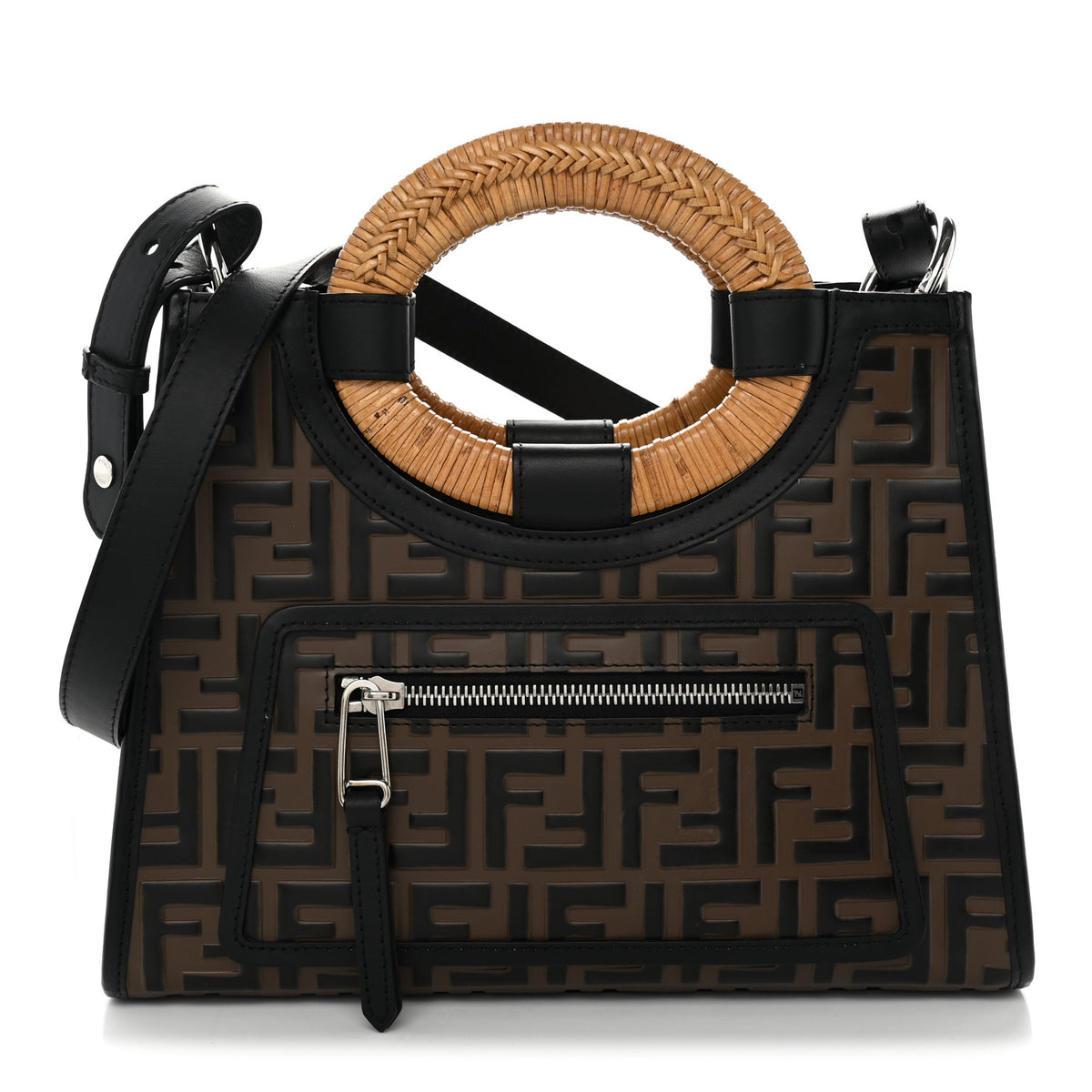 Vitello Century Wicker Bi-Color FF 1974 Embossed Small Runaway Shopper Tote Maya Black