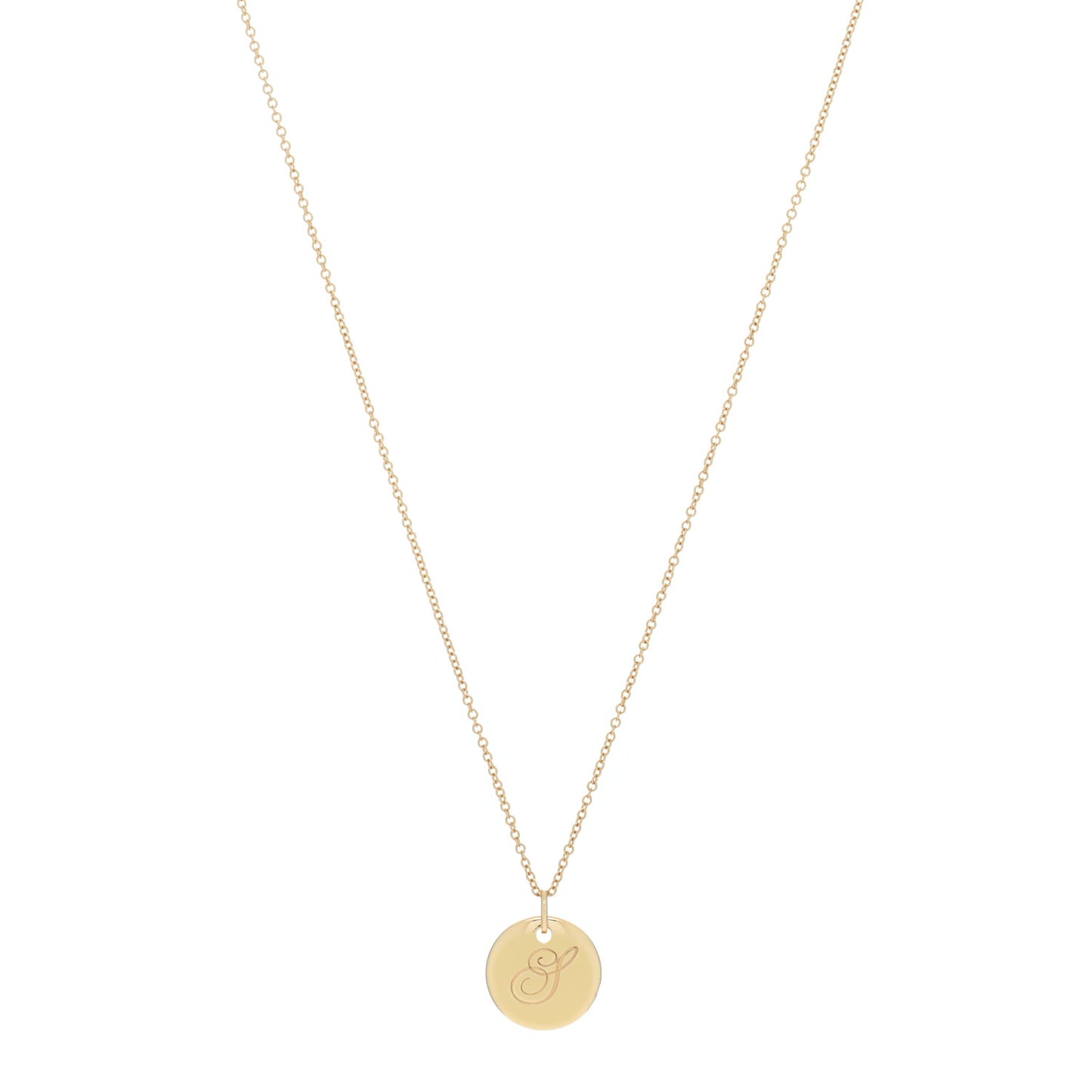 18K Yellow Gold Notes Letter S Disc Charm Pendant Necklace