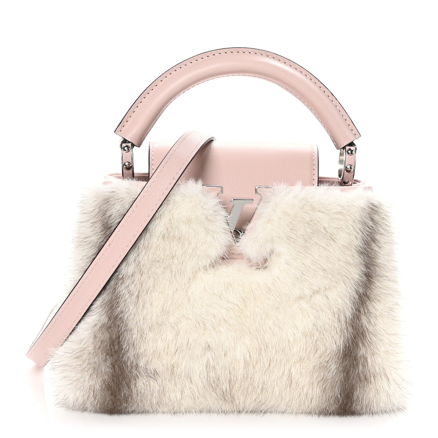 Mink Calfskin Goatskin Capucines Mini Silver Snow Grey Rosewater Pink