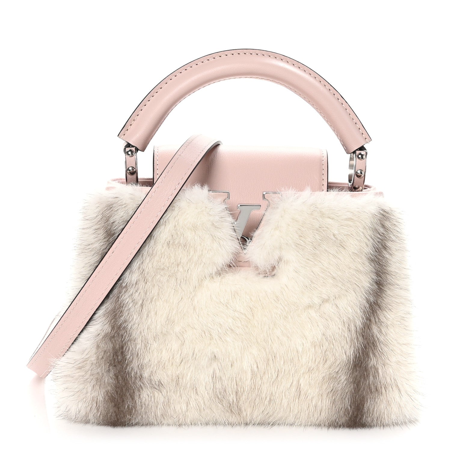 Louis Vuitton Mink Calfskin Goatskin Capucines Mini Silver Snow Grey Rosewater Pink 1 of 11