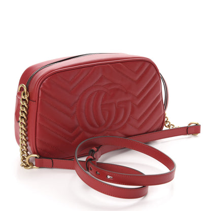 Gucci Calfskin Matelasse Small GG Marmont Chain Shoulder Bag Hibiscus Red 3 of 11