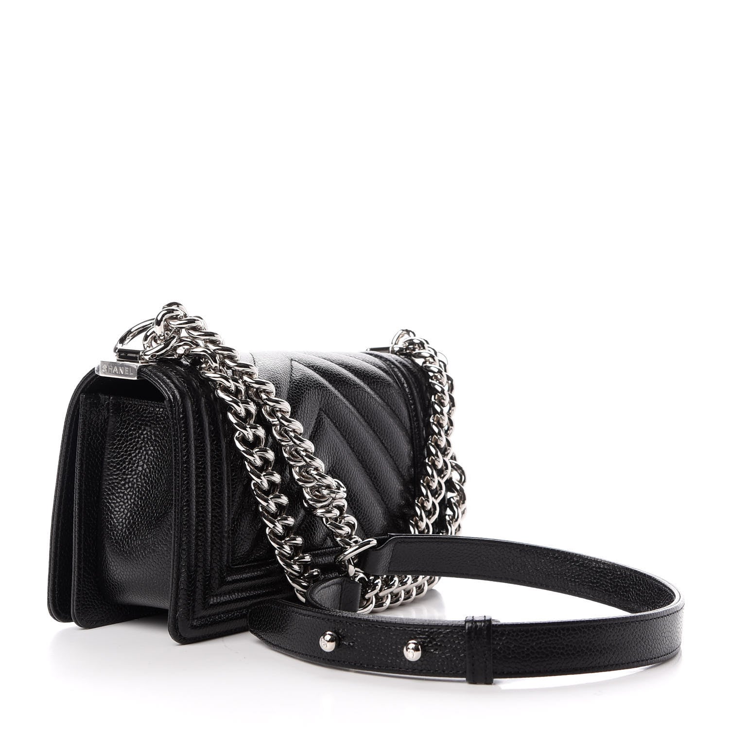 Chanel Caviar Chevron Quilted Small Boy Flap Black 3 of 9