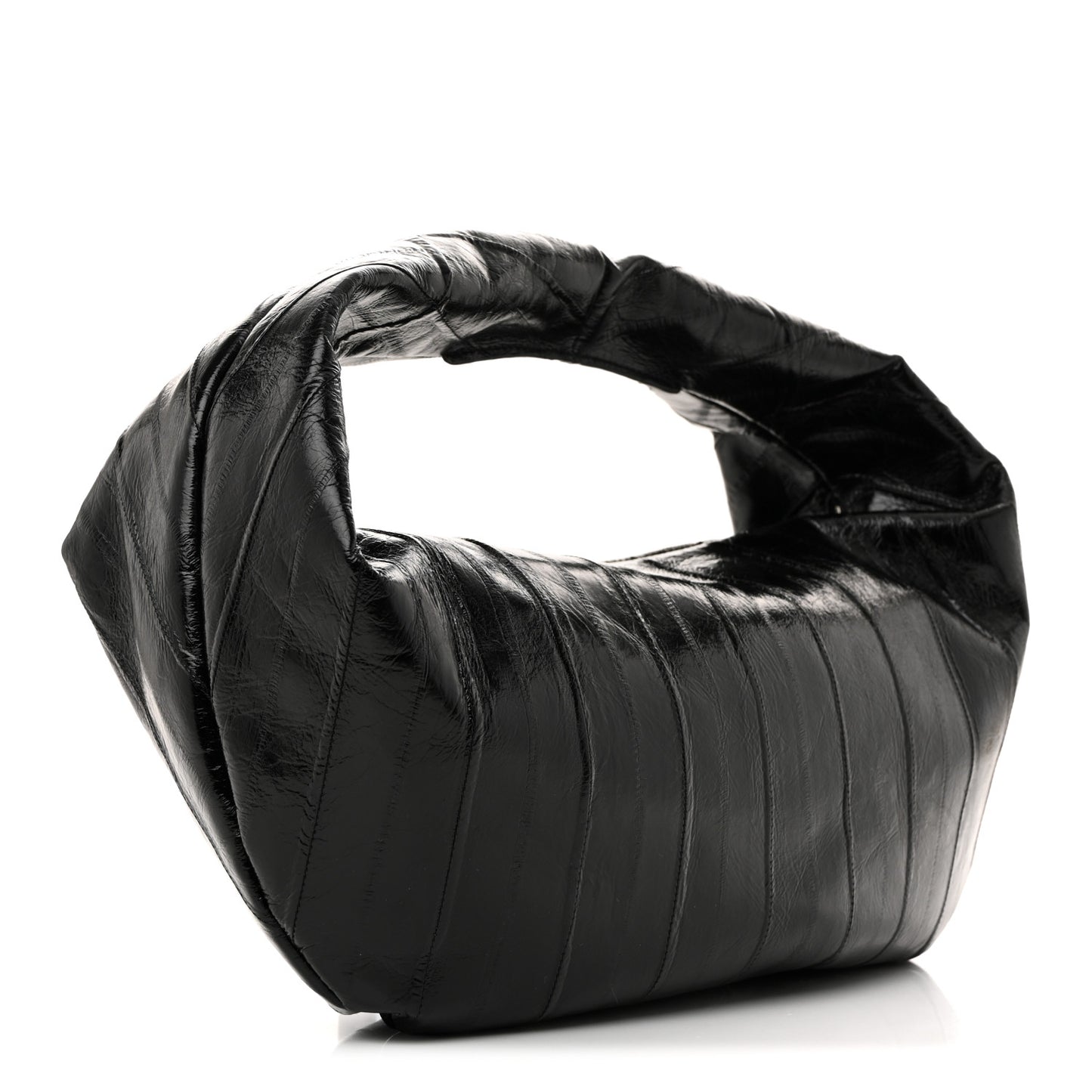 Glossy Calfskin Eelskin Embossed Medium Olivia Hobo Black