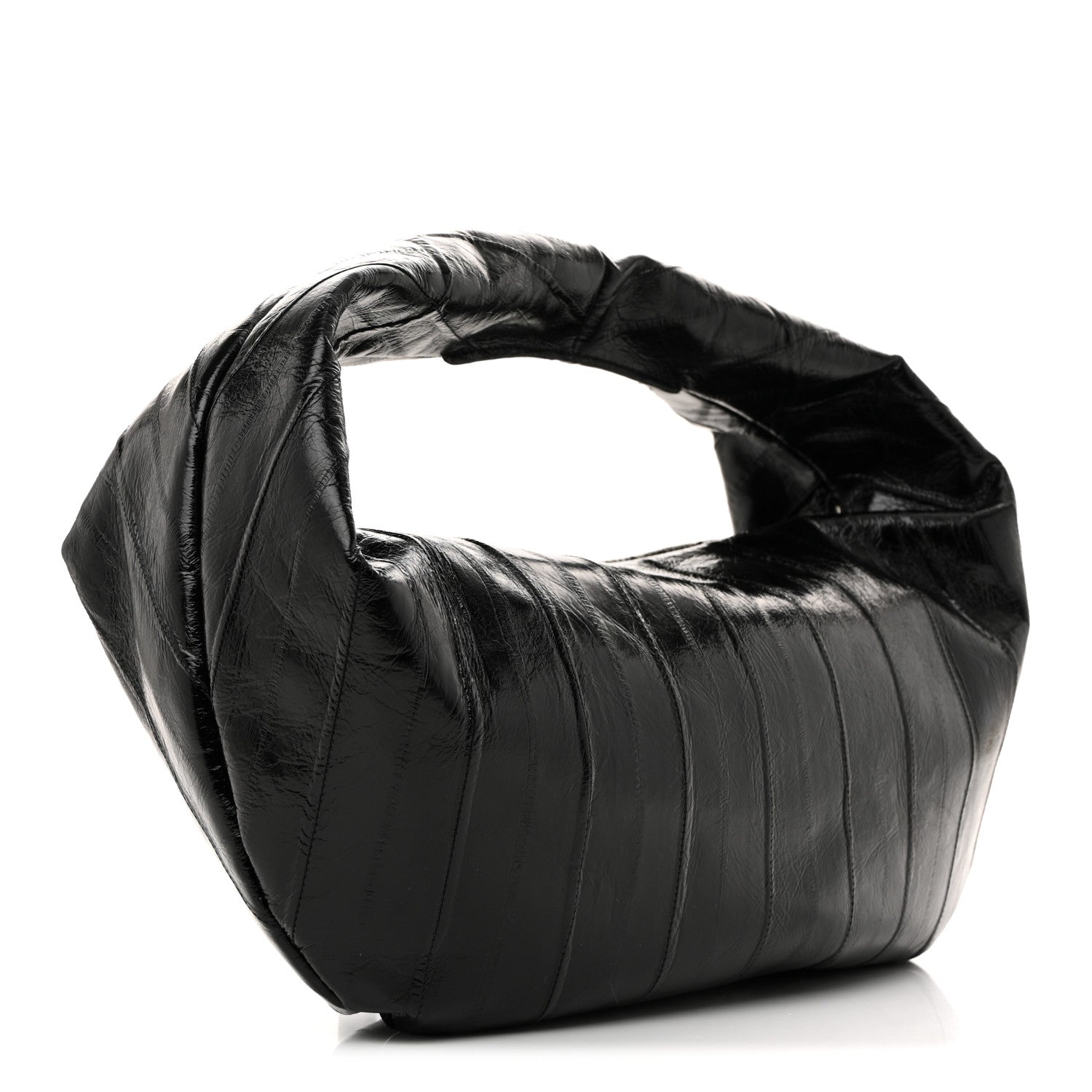 Khaite Glossy Calfskin Eelskin Embossed Medium Olivia Hobo Black 3 of 9