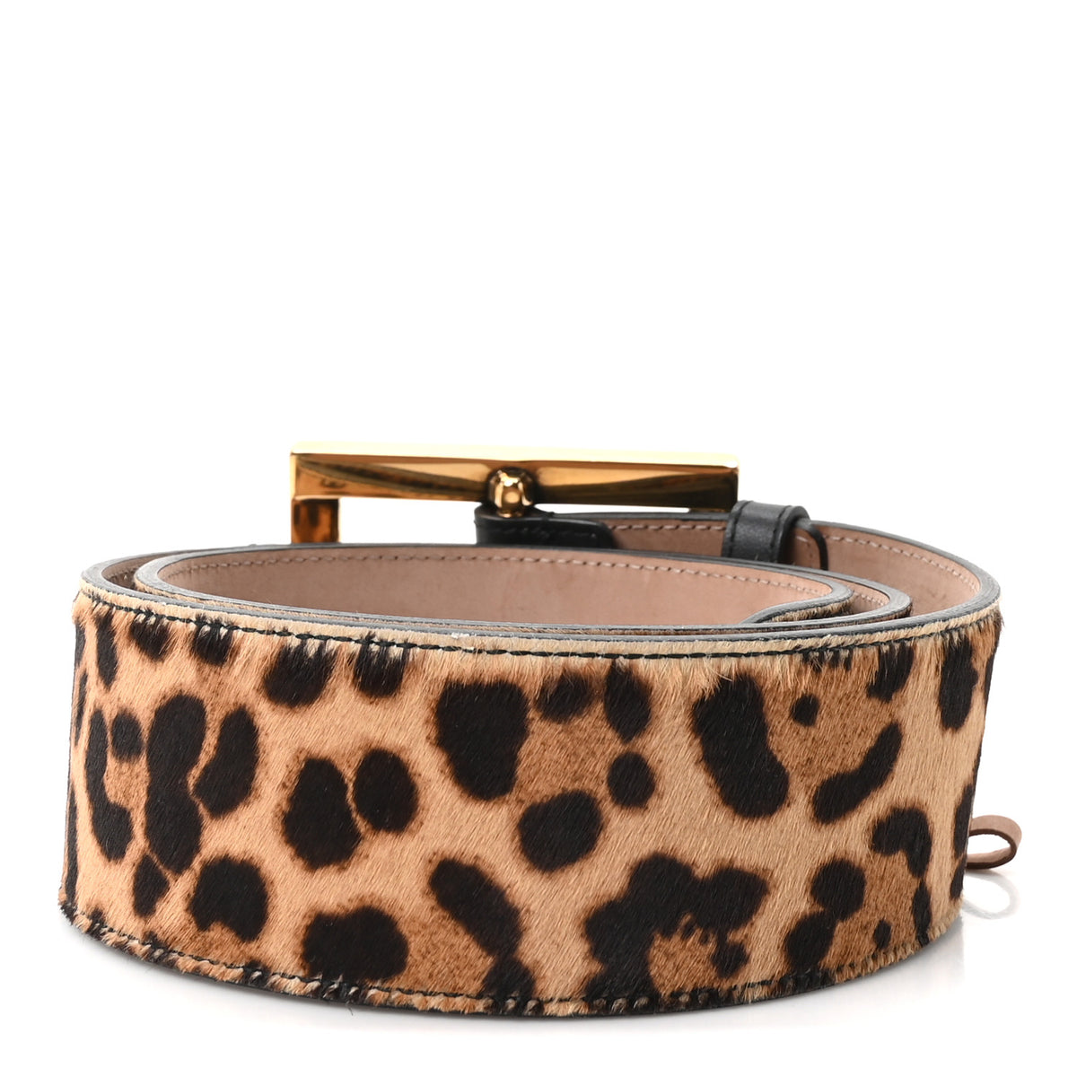 Leopard-Print Calf Hair Wide Belt 80 32
