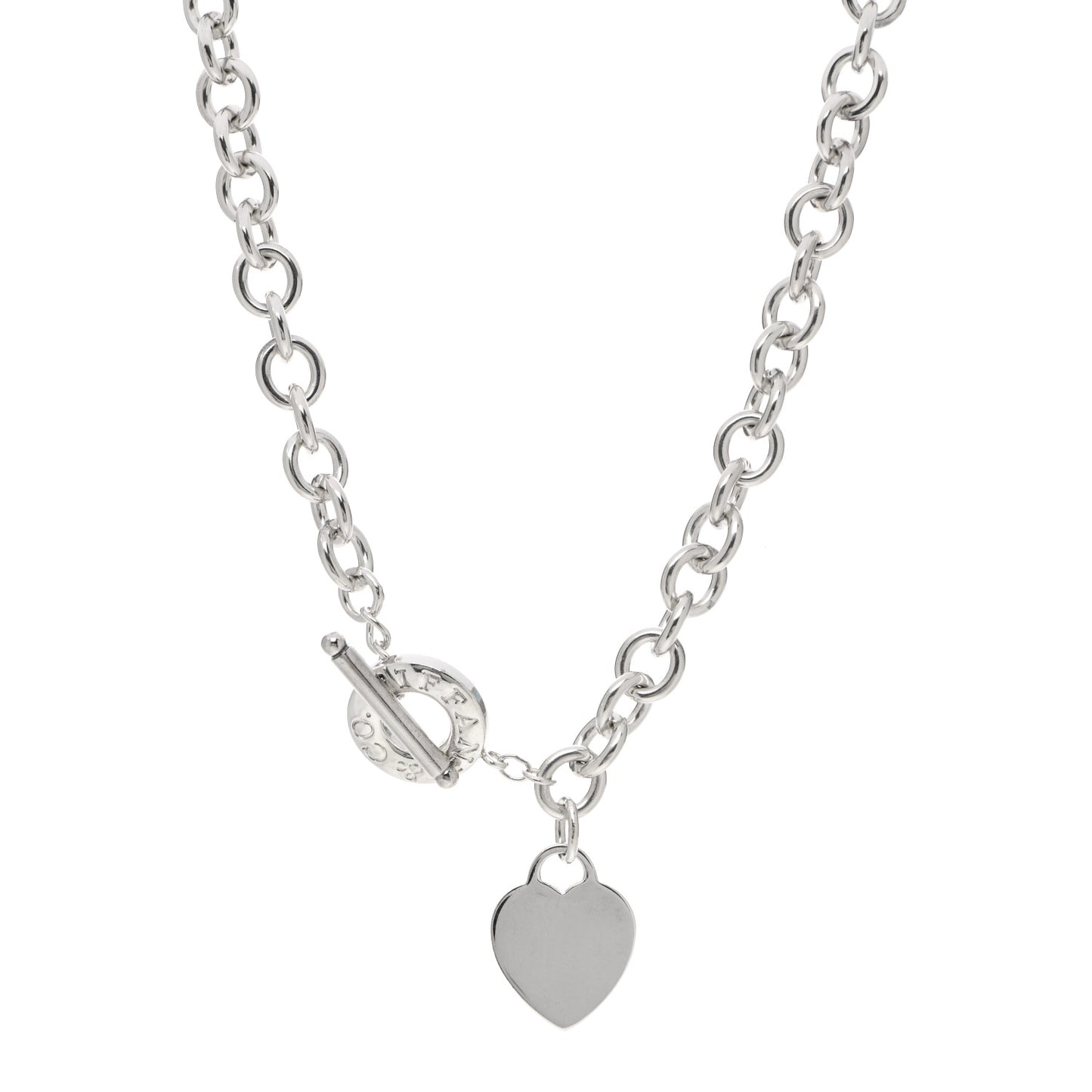 Sterling Silver Heart Tag Toggle Necklace