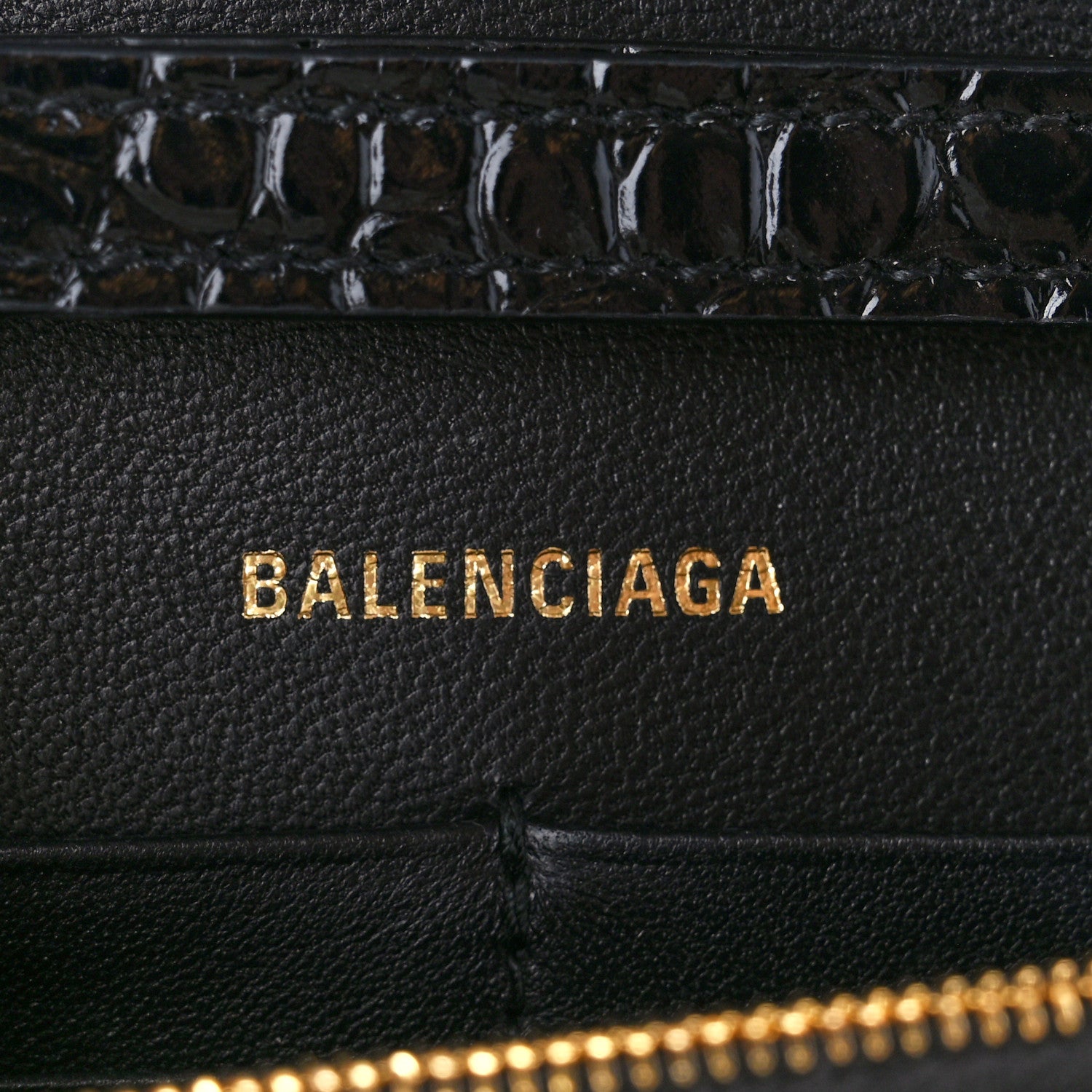 Balenciaga Shiny Calfskin Crocodile Embossed Hourglass Chain Bag Black 7 of 12