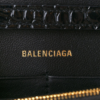 Balenciaga Shiny Calfskin Crocodile Embossed Hourglass Chain Bag Black 7 of 12