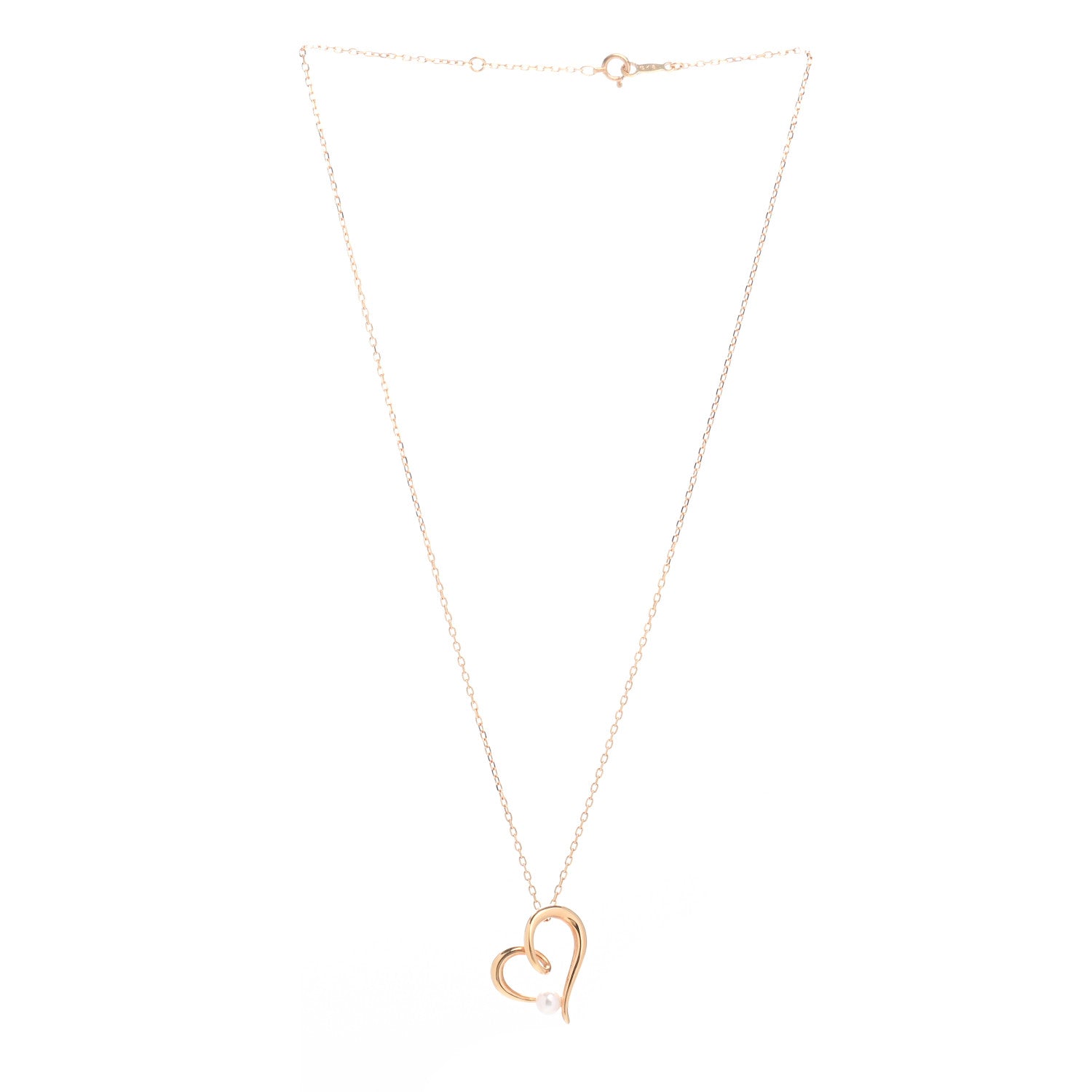 Mikimoto 18K Yellow Gold Akoya Pearl 4mm Heart Pendant Necklace 3 of 4