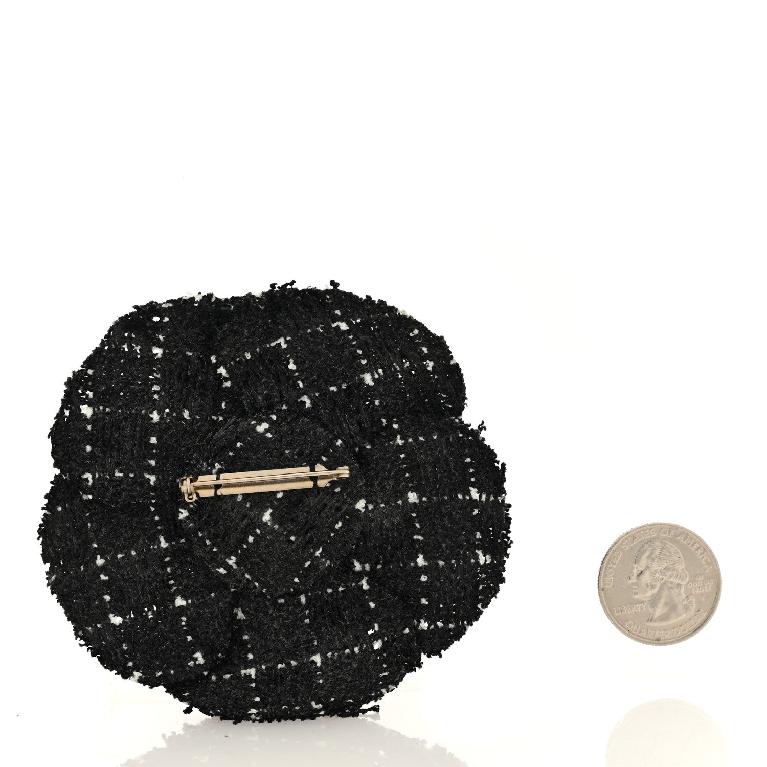 Chanel Tweed Camellia Pin Brooch Black White 2 of 3