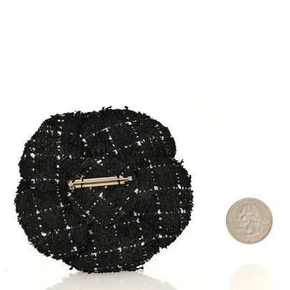 Chanel Tweed Camellia Pin Brooch Black White 2 of 3