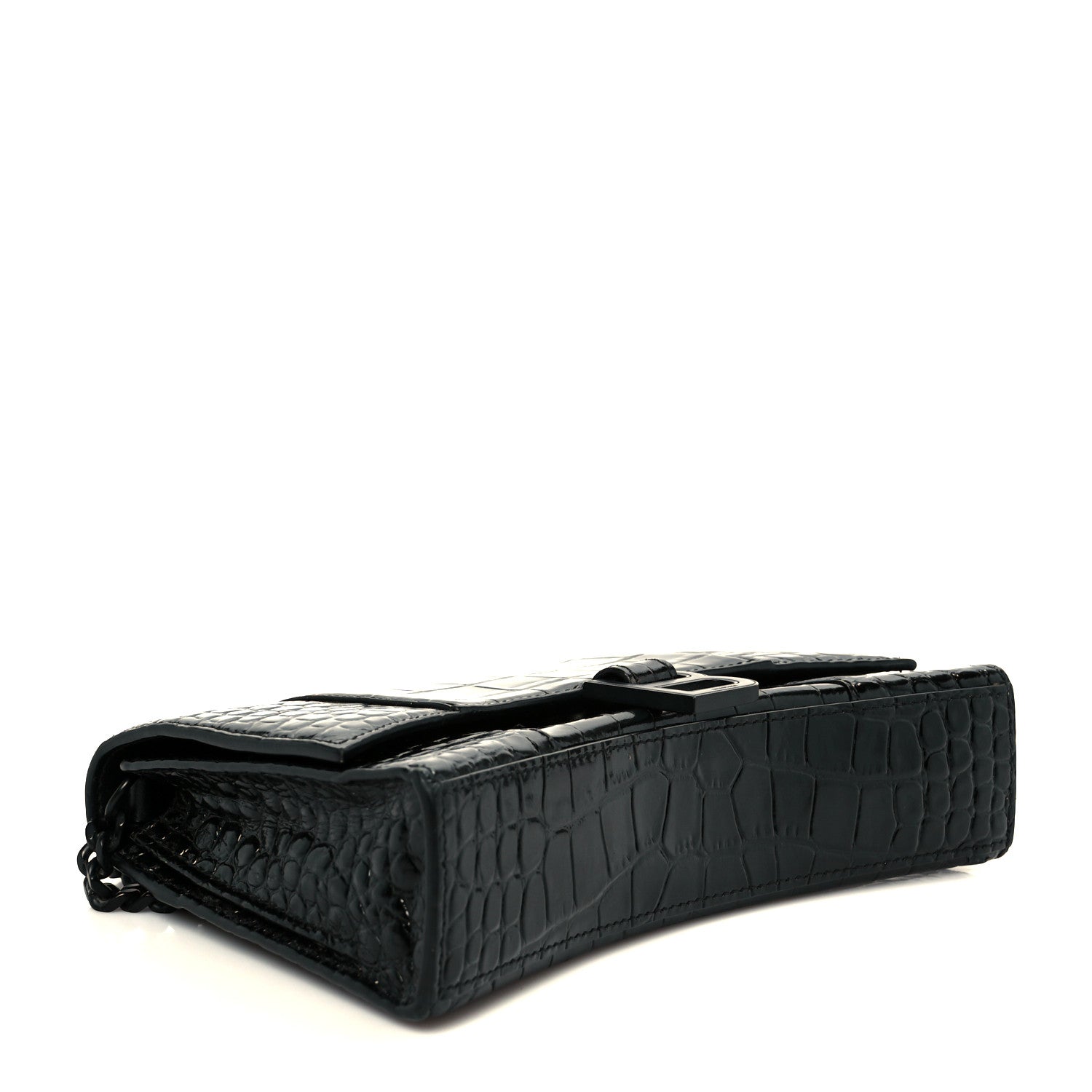 Balenciaga Shiny Calfskin Monochrome Crocodile Embossed Small Hourglass Evening Chain Bag Black 4 of 11