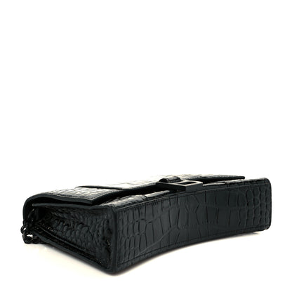 Balenciaga Shiny Calfskin Monochrome Crocodile Embossed Small Hourglass Evening Chain Bag Black 4 of 11