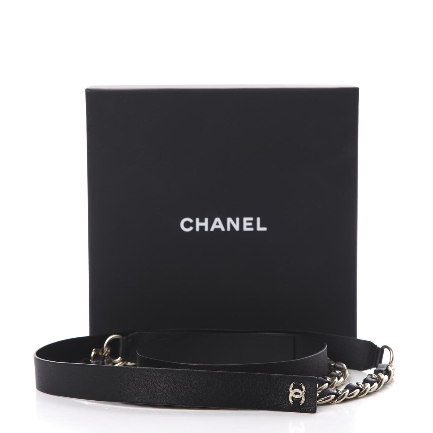 Lambskin Chain CC Bow Belt M Black Gold