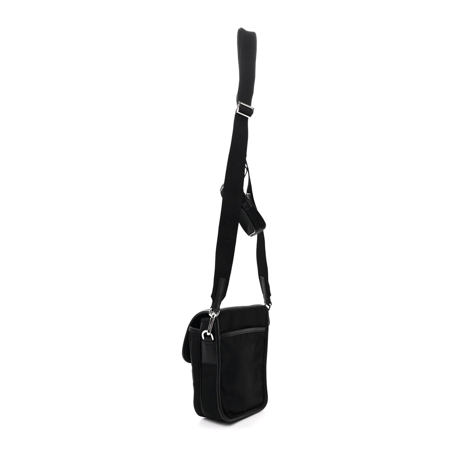 Re-Nylon Saffiano Mini Pocket Single Snap Buckle Messenger Bag Black