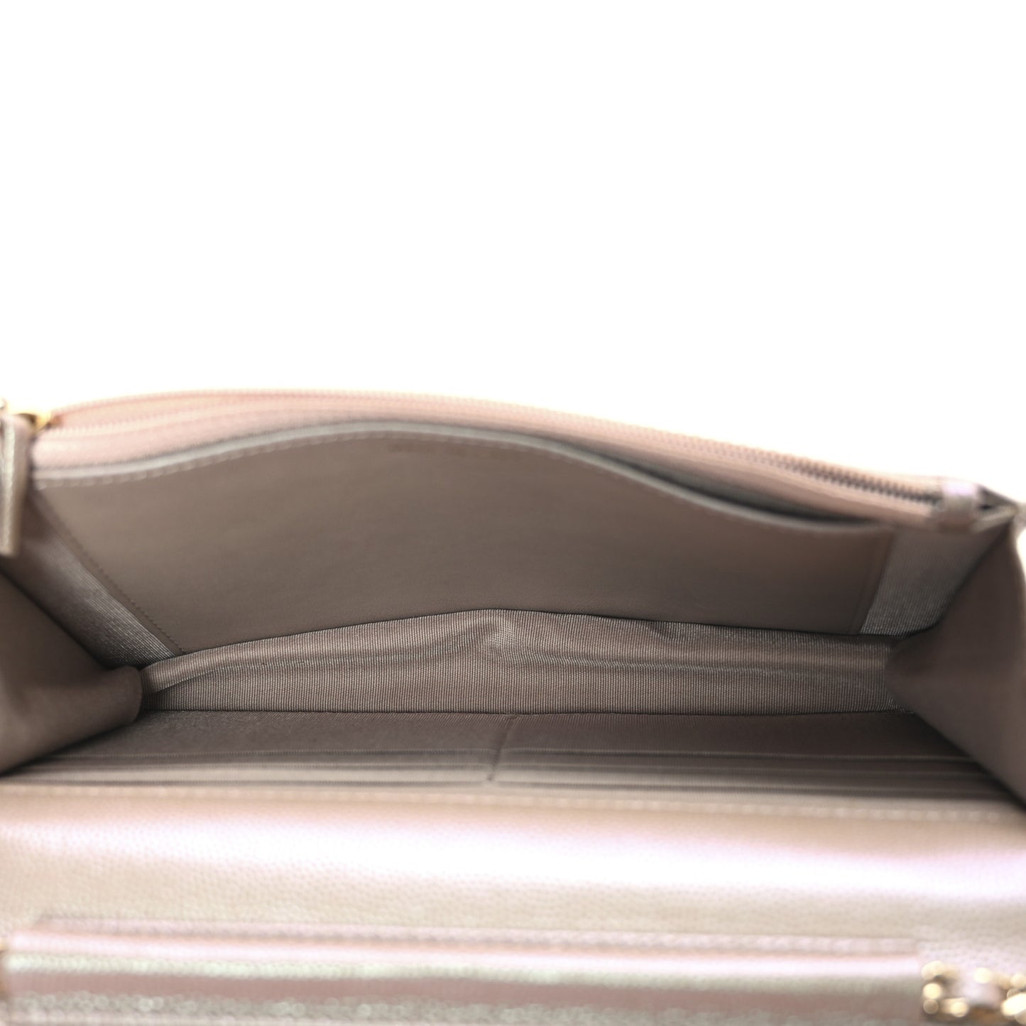 Iridescent Caviar Quilted Wallet on Chain WOC Beige