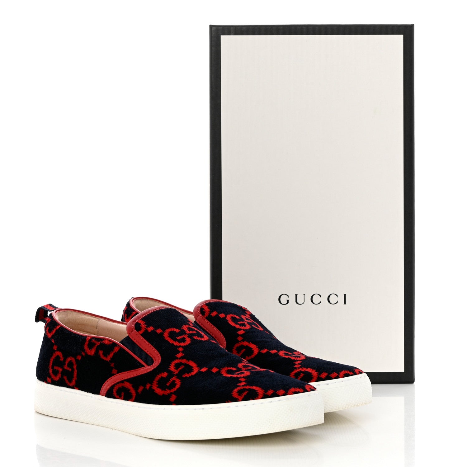 Gucci Terry Cloth GG Monogram Mens Slip On Sneakers 10 Blue Red 9 of 9