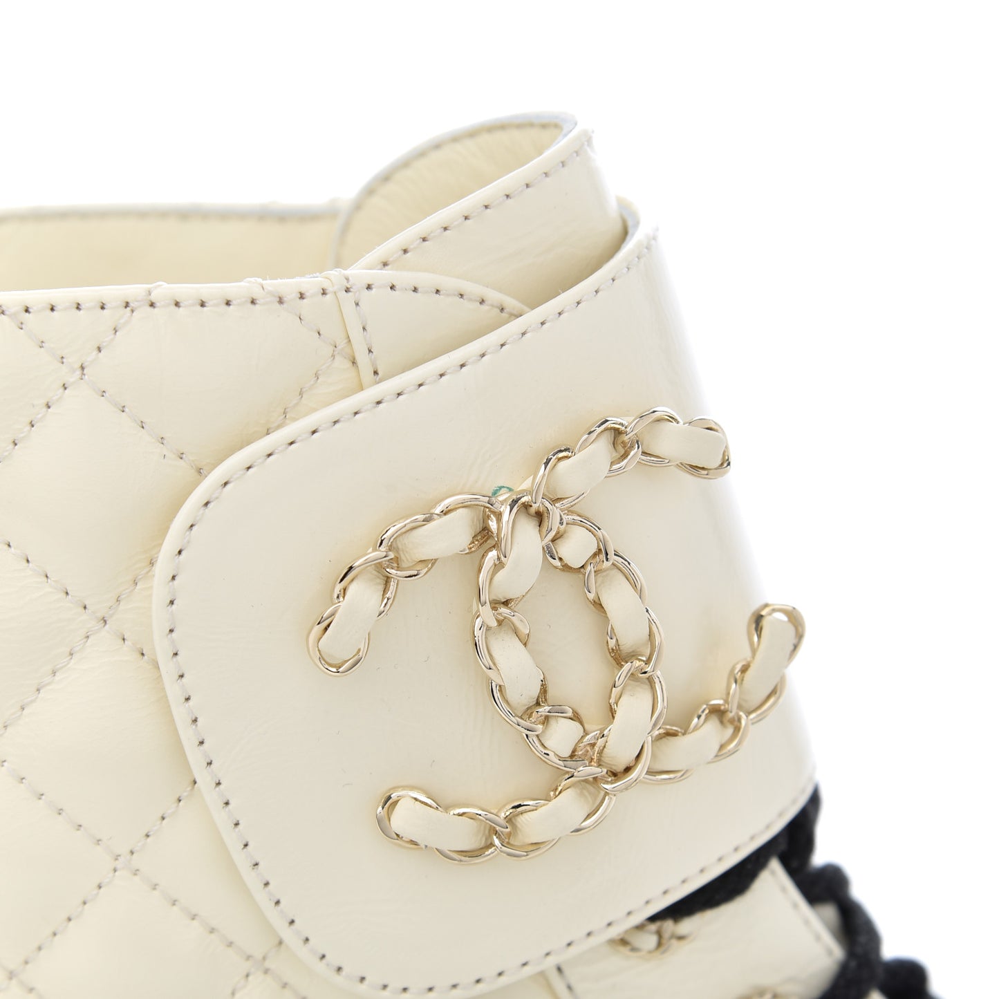 Shiny Goatskin Calfskin Quilted Lace Up Combat Boots 37.5 White Black
