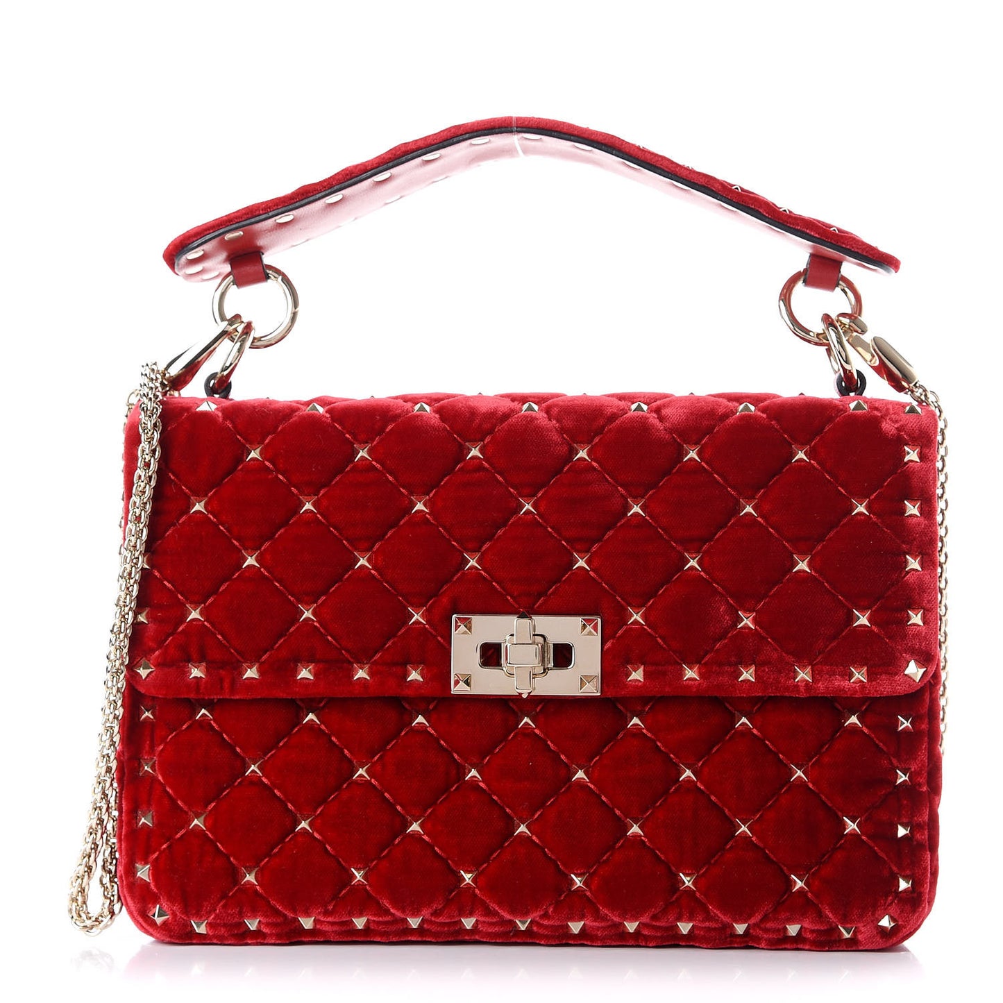 Velvet Medium Rockstud Spike Shoulder Bag Rosso Valentino