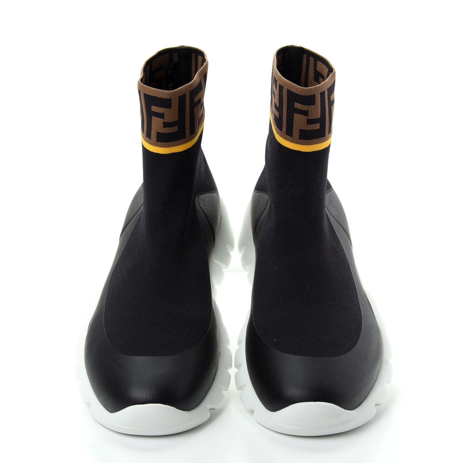 Fendi Jersey FF Mania Mens High Top Sock Sneakers 9.5 Black Tobacco Yema 5 of 11