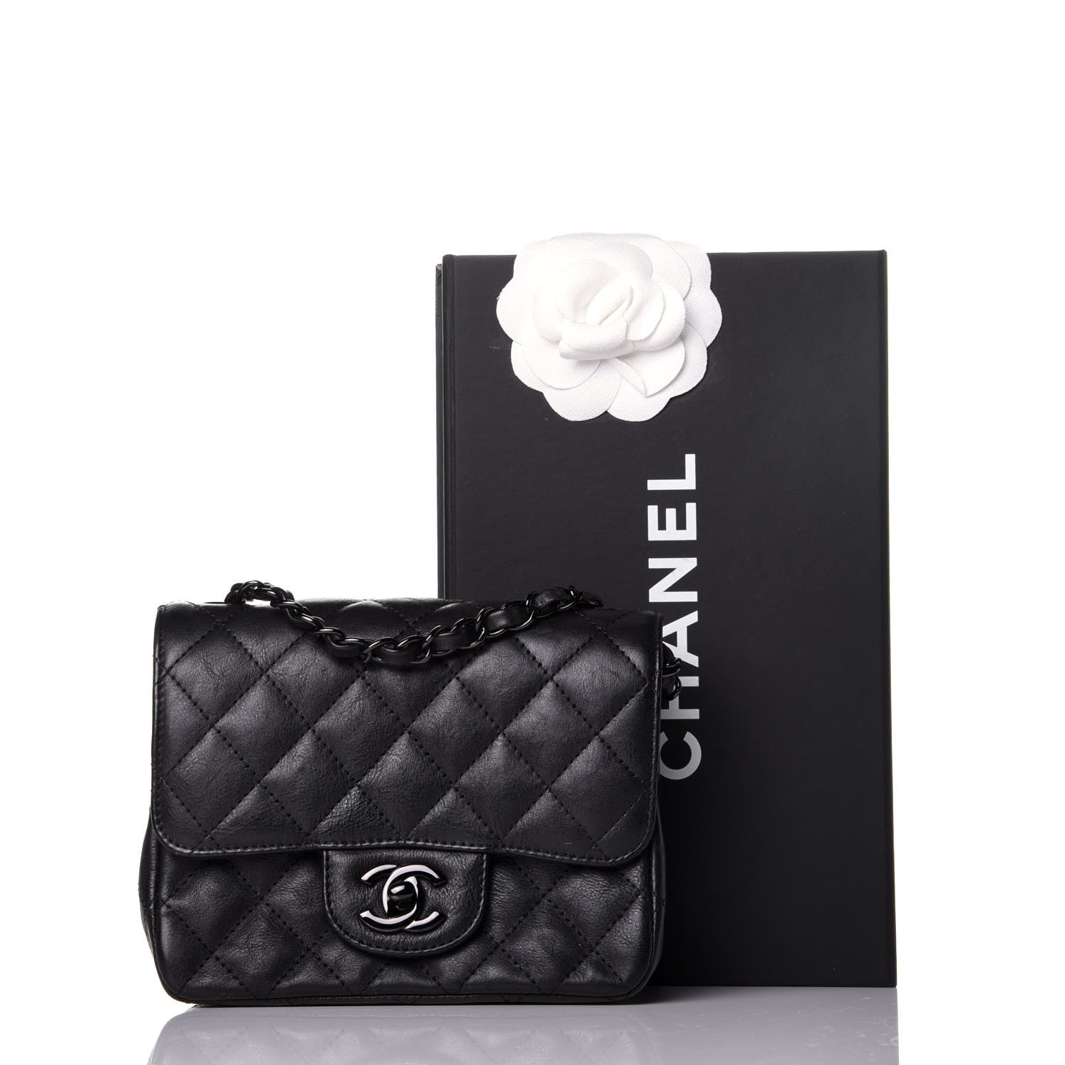 Chanel Crumpled Calfskin Quilted Mini Square Flap So Black 9 of 9