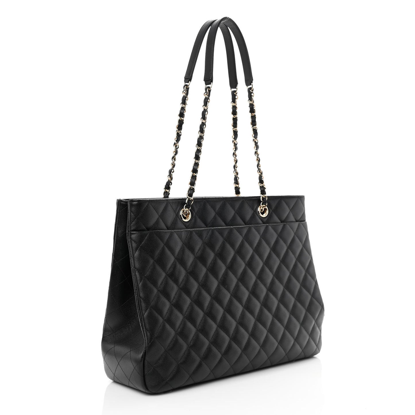 Caviar Quilted Large Shopping Tote Black