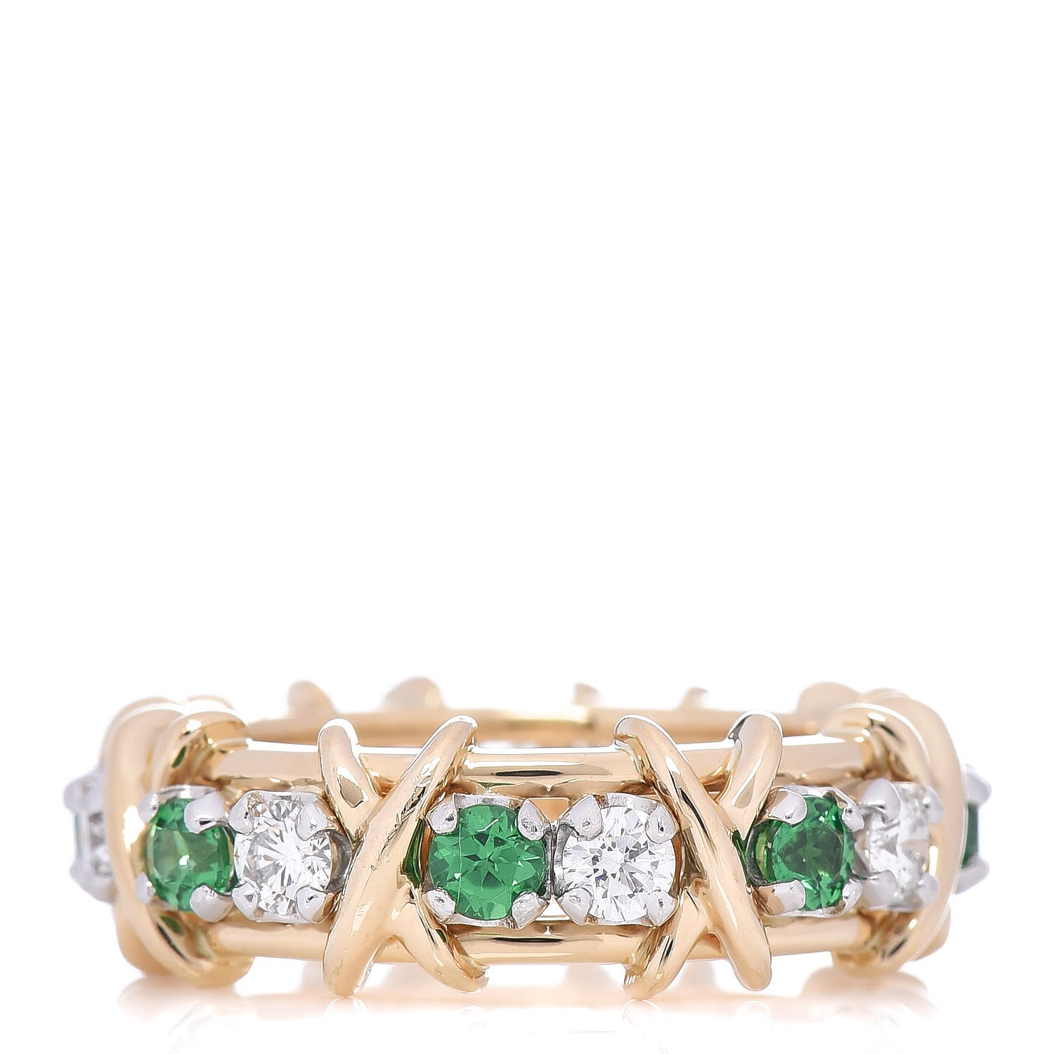 Tiffany 18K Yellow Gold Platinum Tsavorite Schlumberger Sixteen Stone Ring 50 5.5 1 of 6
