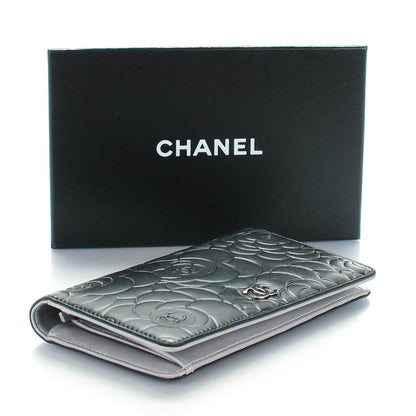 Chanel Lambskin Camellia Embossed Yen Wallet Black 4 of 9