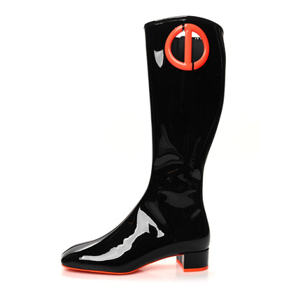 Christian Dior Patent Calfskin Dior Idole Boots 38.5 Black Orange 1 of 7