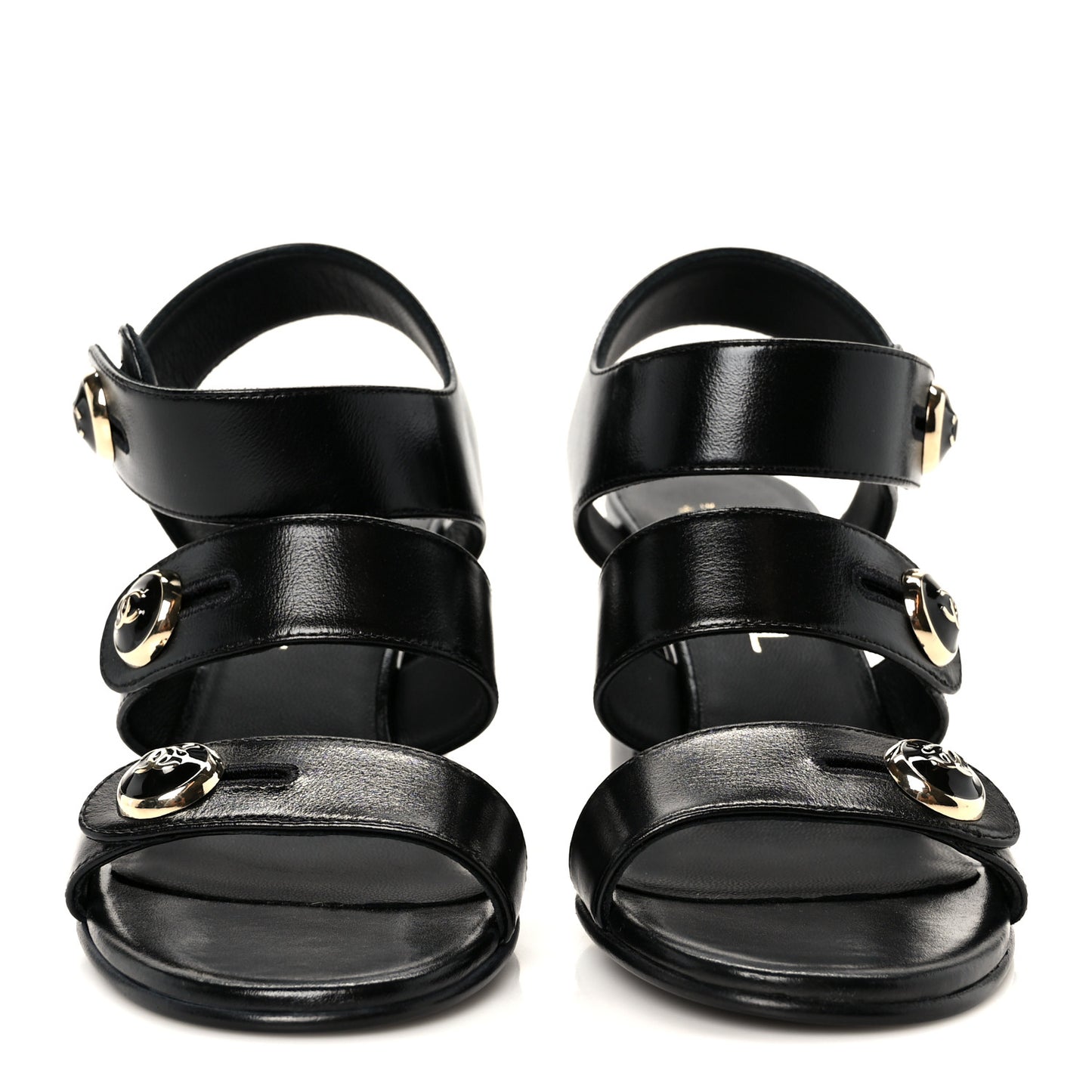Shiny Calfskin CC Sandals 37 Black
