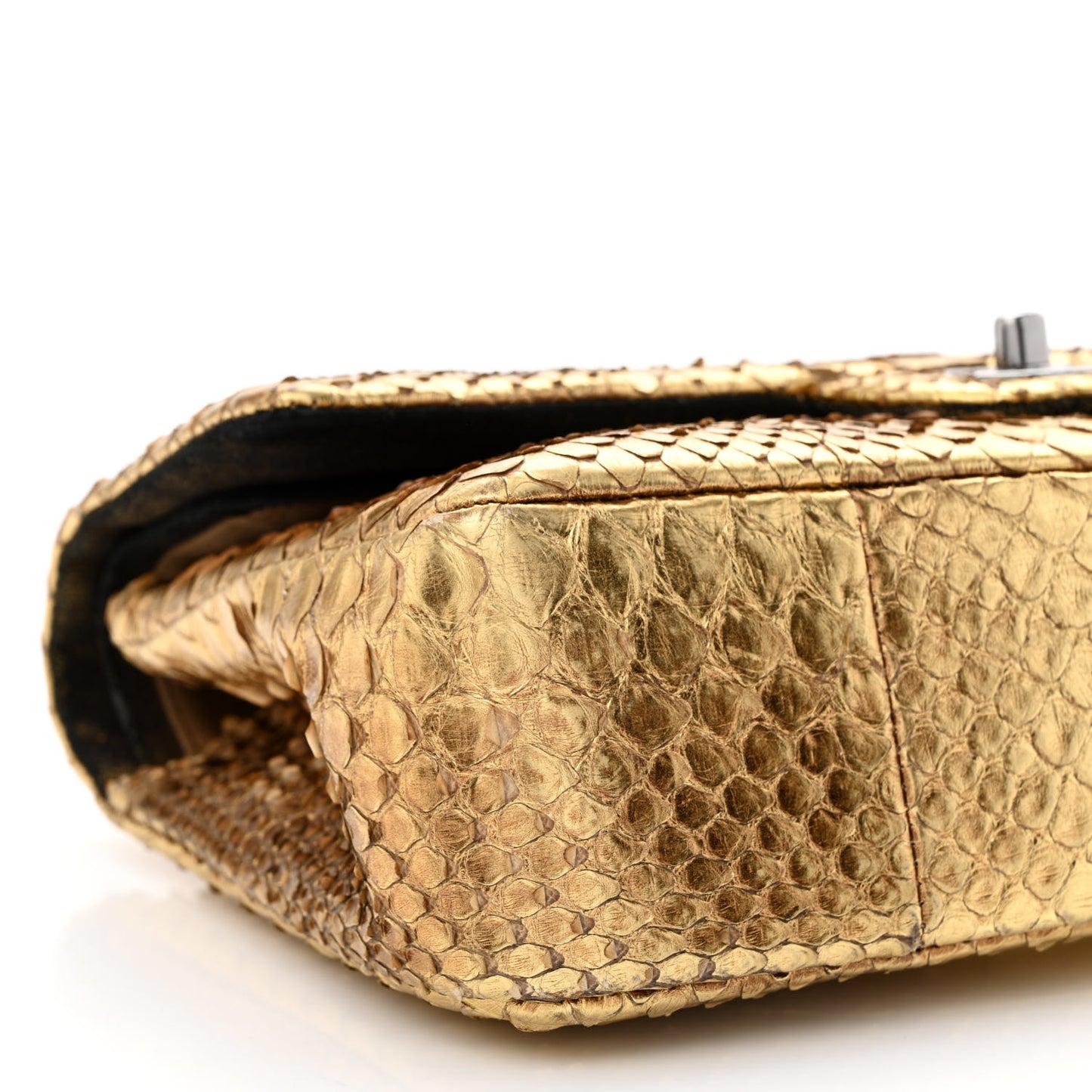 Metallic Snakeskin Medium Double Flap Gold