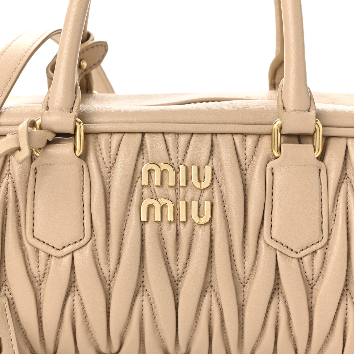 Miu Miu Nappa Matelasse Large Arcadie Top Handle Bag Sabbia
