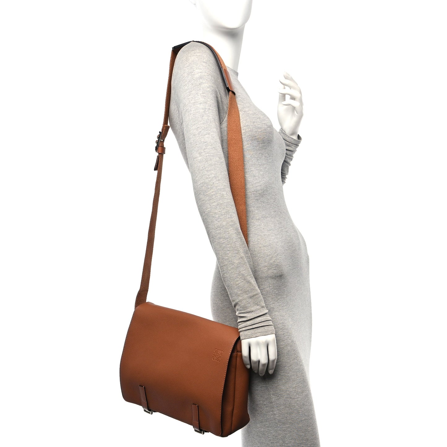 Soft Grained Calfskin Military Messenger Bag Tan