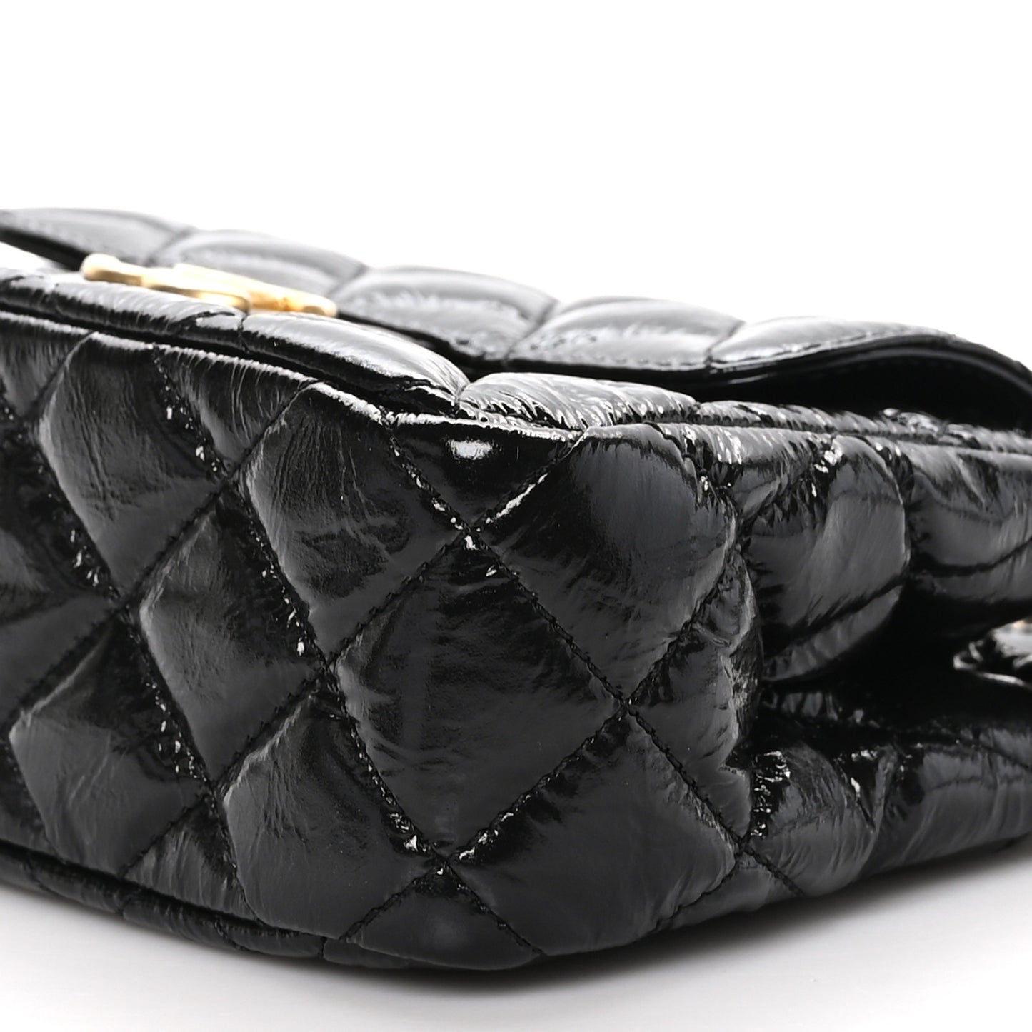 Shiny Crumpled Calfskin Quilted Small Wavy CC Hobo Black