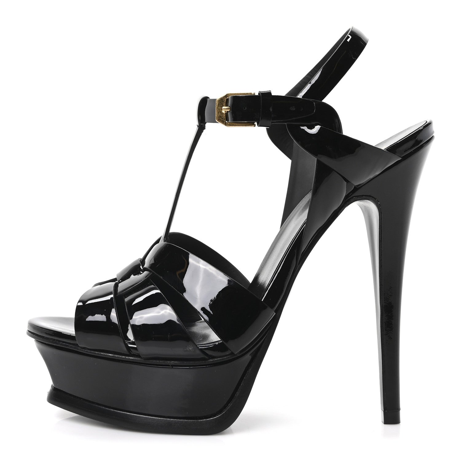 Saint Laurent Patent Tribute 105 Platform Sandals 37 Black 1 of 9