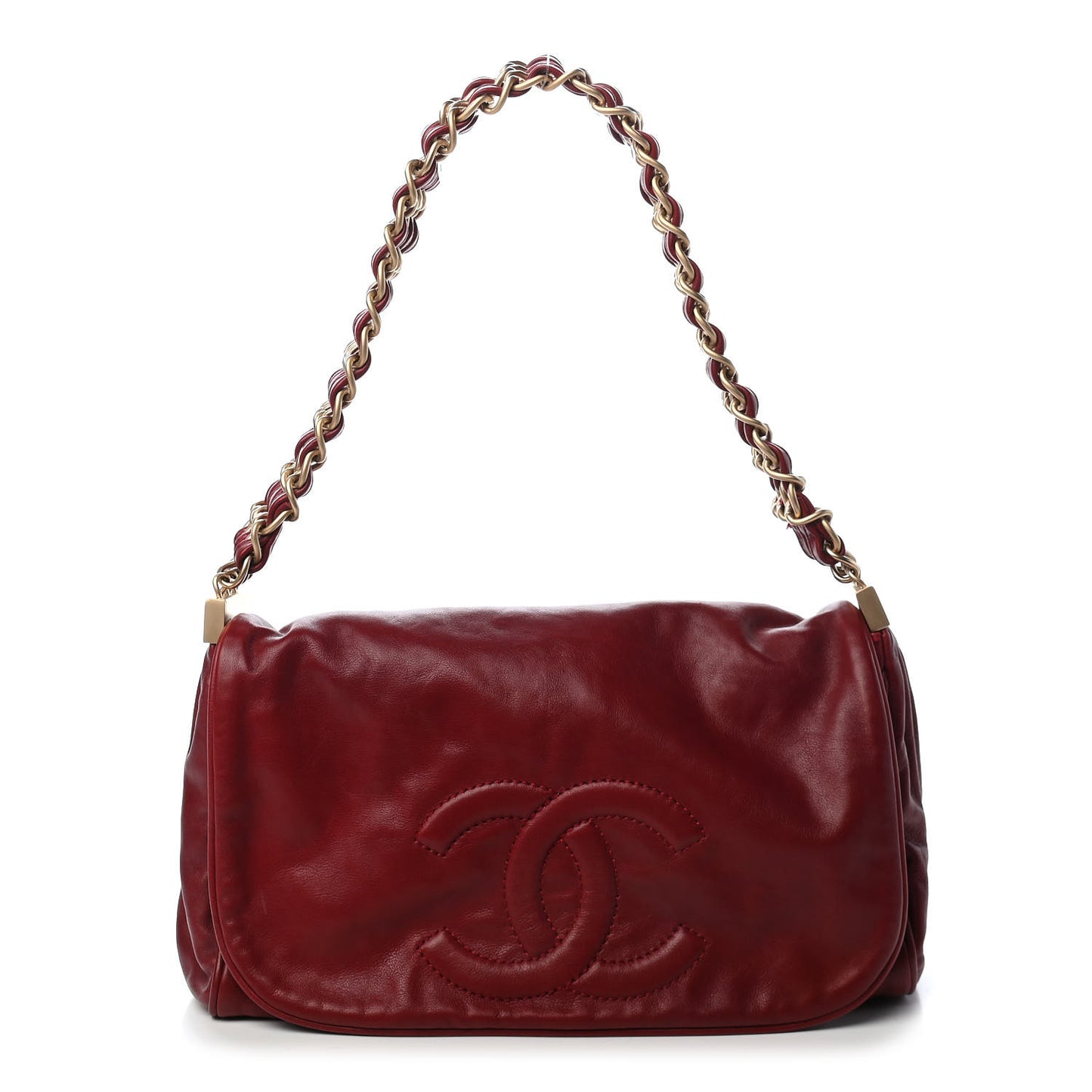 Calfskin Small Rock and Chain Flap Dark Red