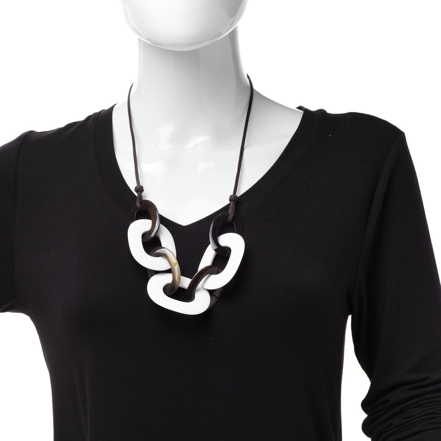 Lacquered Wood Buffalo Horn Karamba Necklace White