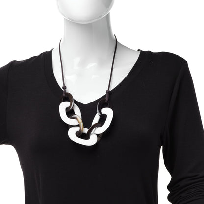 Hermes Lacquered Wood Buffalo Horn Karamba Necklace White 1 of 5